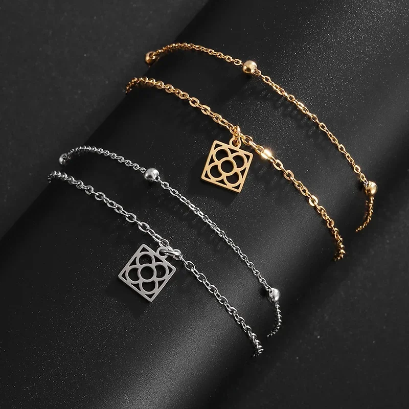 New Double-Layer Thin Chain Round Geometric Flower Bracelet for Women's Daily Personality Party Casual and Comfortable Jewelry image 2