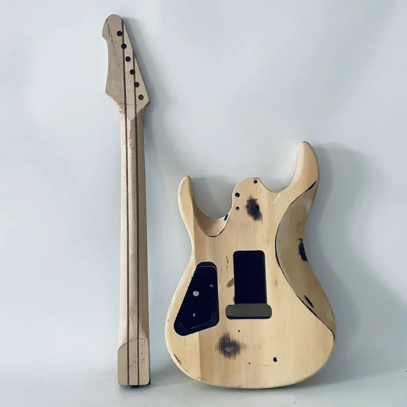 CN001CB001 Unfinished Electric Guitar Set Natural Flamed Maple Body with 5 Ply Maple+Rosewood Neck DIY Kits for Replacement