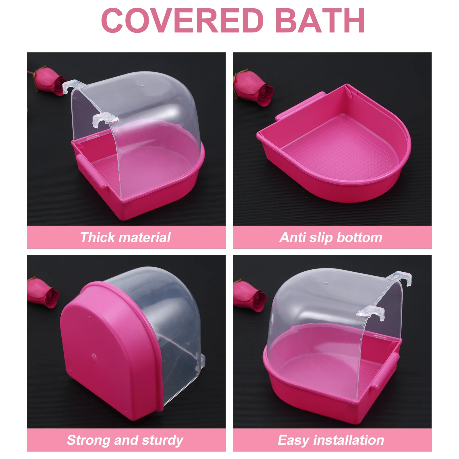 

Parrot Bath Box Multi Cage Bird Bath Covered Ecofriendly Plastic Suitable for Small Birds Red Covered for Birds