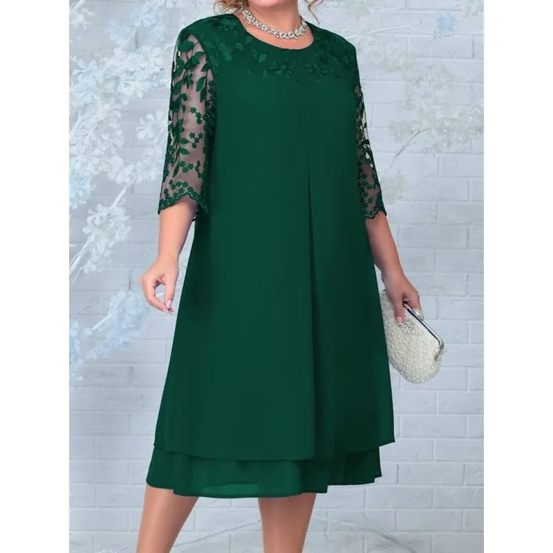 Plus Size Summer Dresses for Women 2026 Embroidery Floral Patchwork Formal Dress Loose Wedding Party Banquet Prom Women Clothing