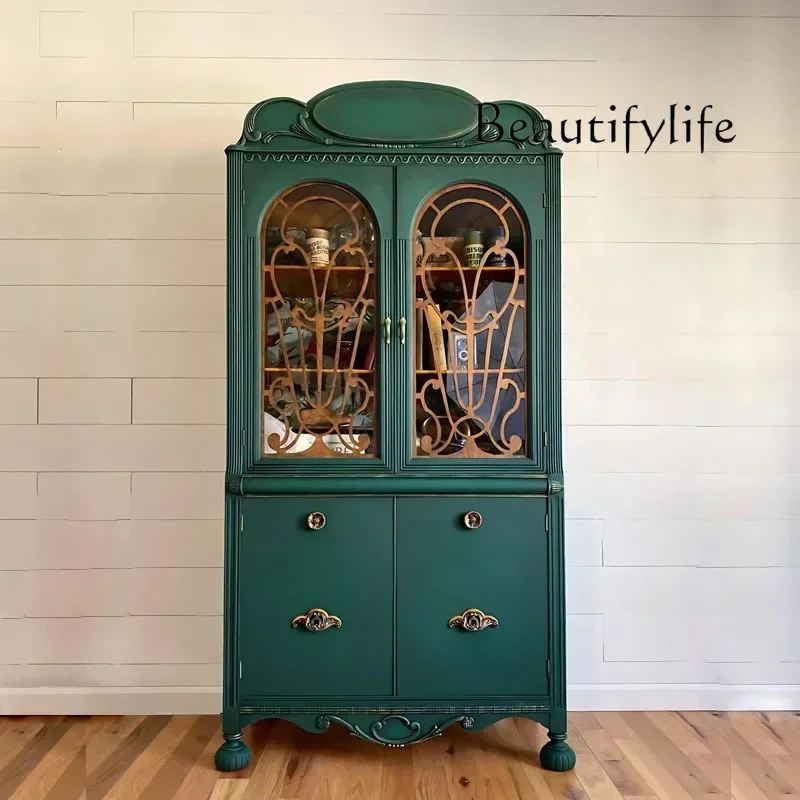 

C YY W French Wine Cabinet Living Room Wall Display Solid Wood Carved Dining Side Cabinet Partition Storage Side Cabinet