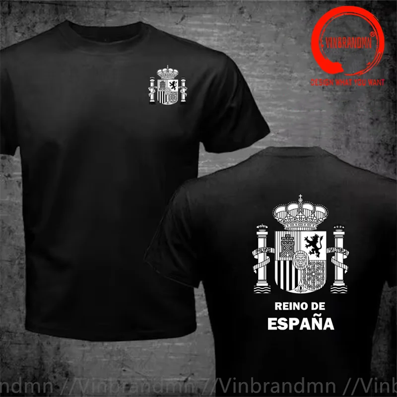 National Emblem of Spain Black and White Coat of Arms T Shirt Men Fashion Trendy Casual Clothing Stylish Tops Tee Shirt Leisure