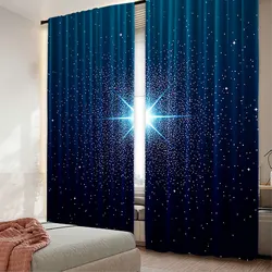 2Pcs Star Night Curtain Holy Christmas Star Blue Starry Sky Christmas Nativity Scene Star For Living Room Bedroom