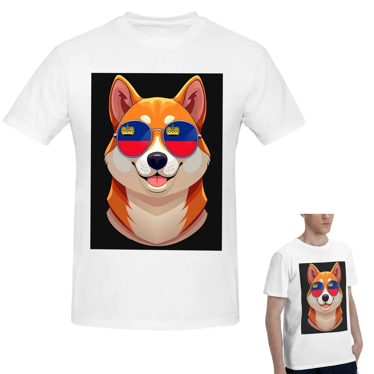 

100% Cotton Vintage Patriotic Shiba Inu Liechtensteiner Flag T-Shirt Men's Classic T Shirt Men O-Neck Summer Shirts Tops S-6XL