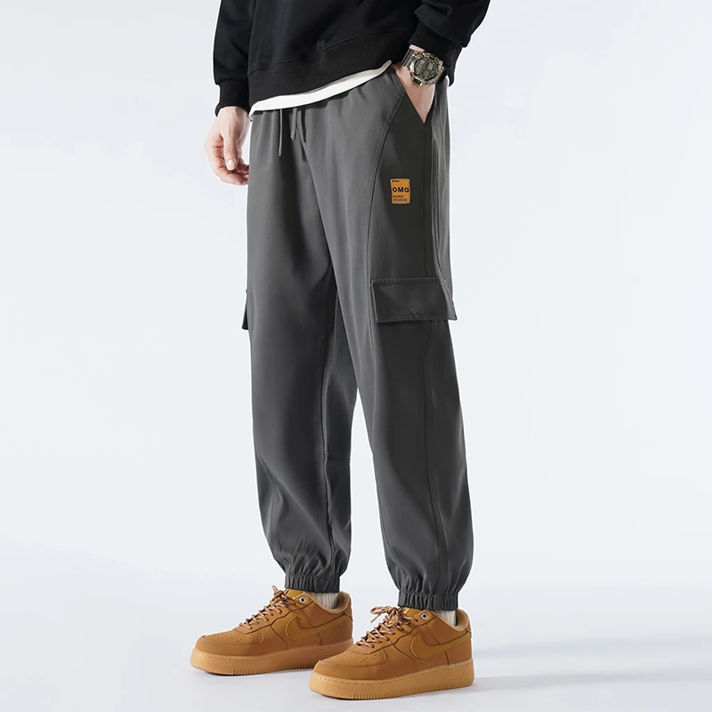 Solid Color Pockets Bandage Drawstring High Waisted Elastic Men's Casual Spring Autumn Trousers Bloomers Harem Vintage Pants