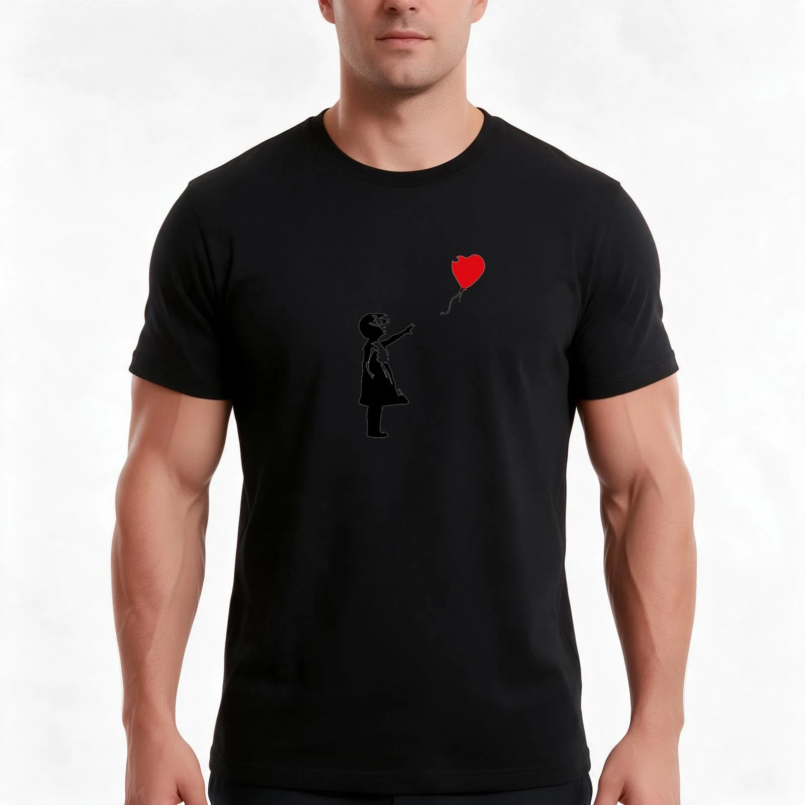 The Little Girl With Bansky Balloon T-Shirt, Summer Casual Cotton Tee, Oversized Streetwear Tops, Vintage Graphic Print