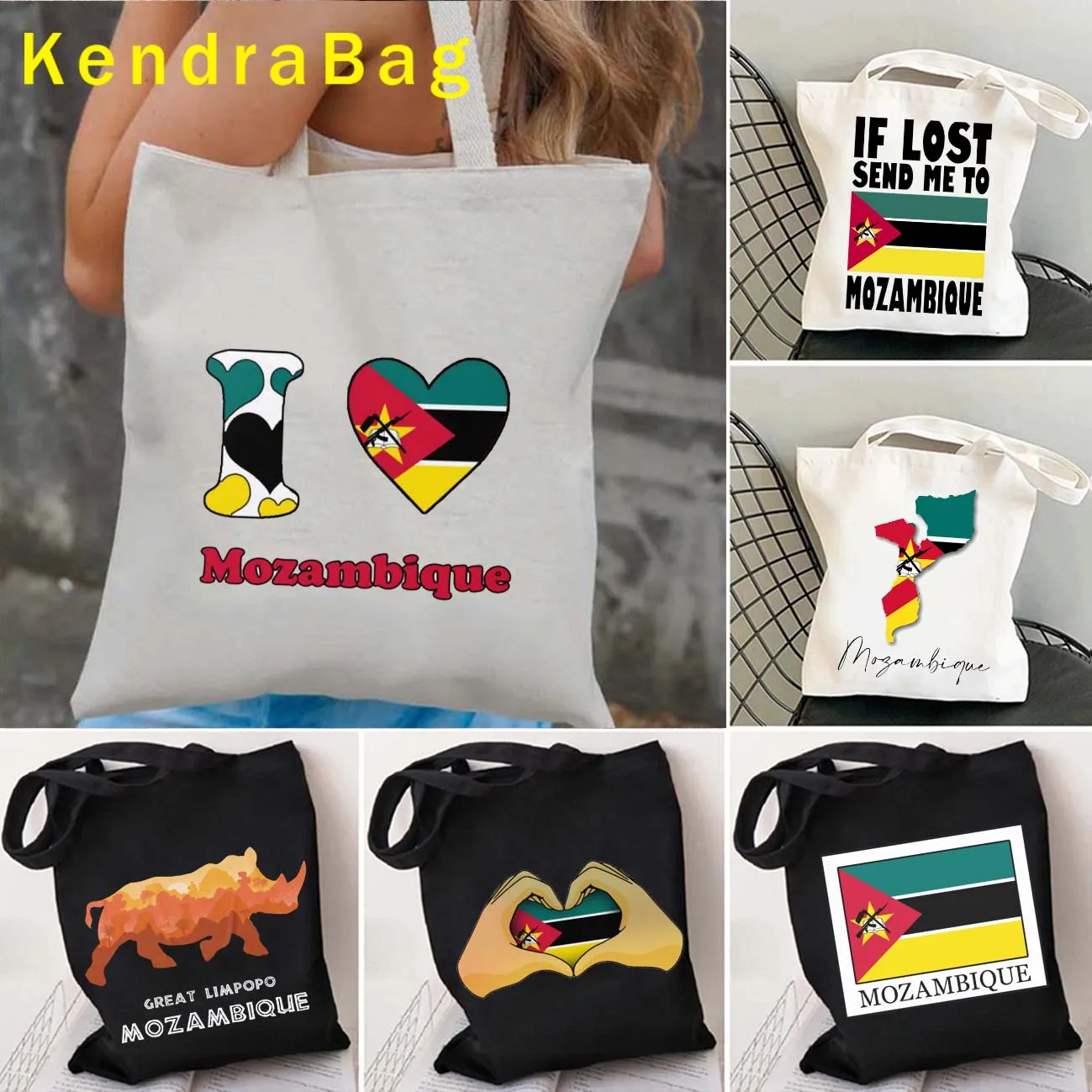 Mapa do moçambico bandeira emblema redondo maputo do moçambicano skyline amor coração presentes lona bolsa de ombro shopper bonito bolsa de algodão