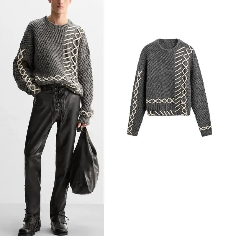 

New Autumn Winter Men's Long Sve round Ne Knitted Sweater Color Blo Design Casual Youth Faion Color Knitwear