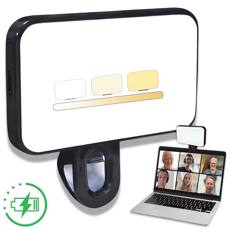 Rechargeable Selfie Light with Clip LED Video Camera Fill Light for iPad/Laptop/Phone/TikTok/Makeup/Vlog Conference Lighting Kit