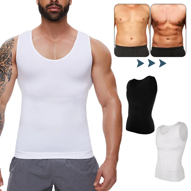 

Men Slimming Body Shaper Posture Vest Men's Compression T-Shirt Body Building Fat Burn Chest Tummy Control Tank Top Under Shirt