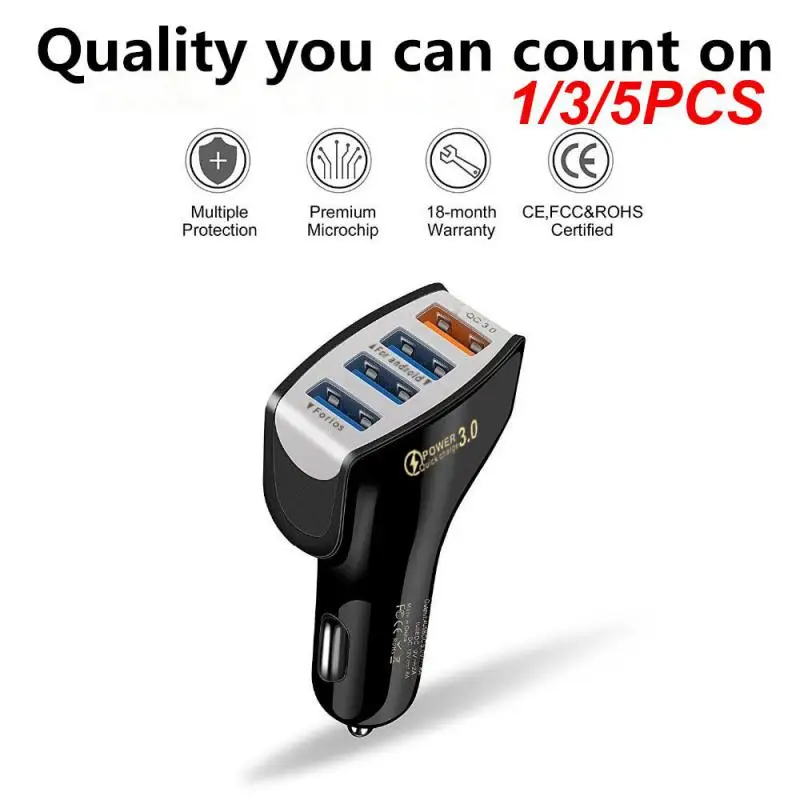 1/3/5PCS Qc3.0 4-Port Car Charging USB Quick Charging Phone Tablet Charger Car Cigarette Lighter Adapter Suitable For Cars Suvs