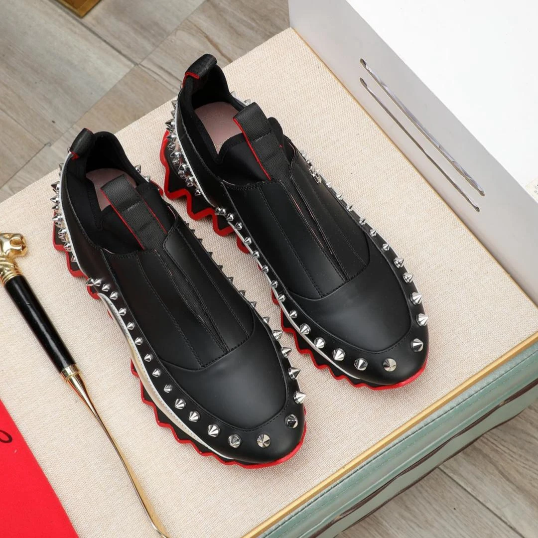 Luxury Red Bottom Cl Shoes Fashion Design Rivets Male Sneakers Red Black Mixed-color Serrated Shape Casual Sports Trainers