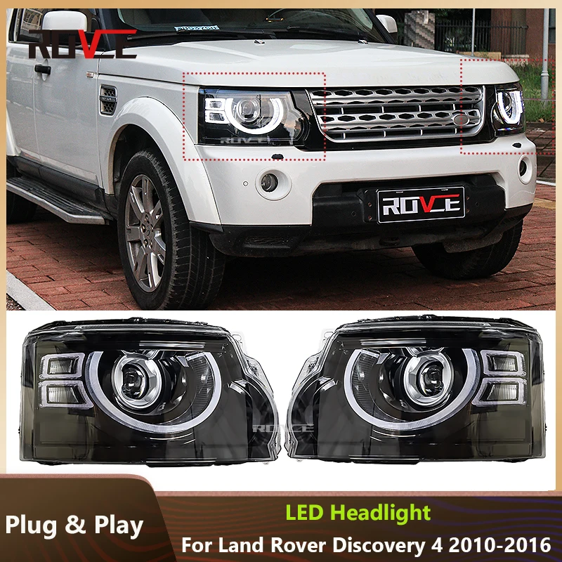 ROVCE LED Headlight Assembly Upgrade Defender Design Dynamic Lamp for Land Rover Discovery 4/3 2010-2016 DRL Turn Signal Lights