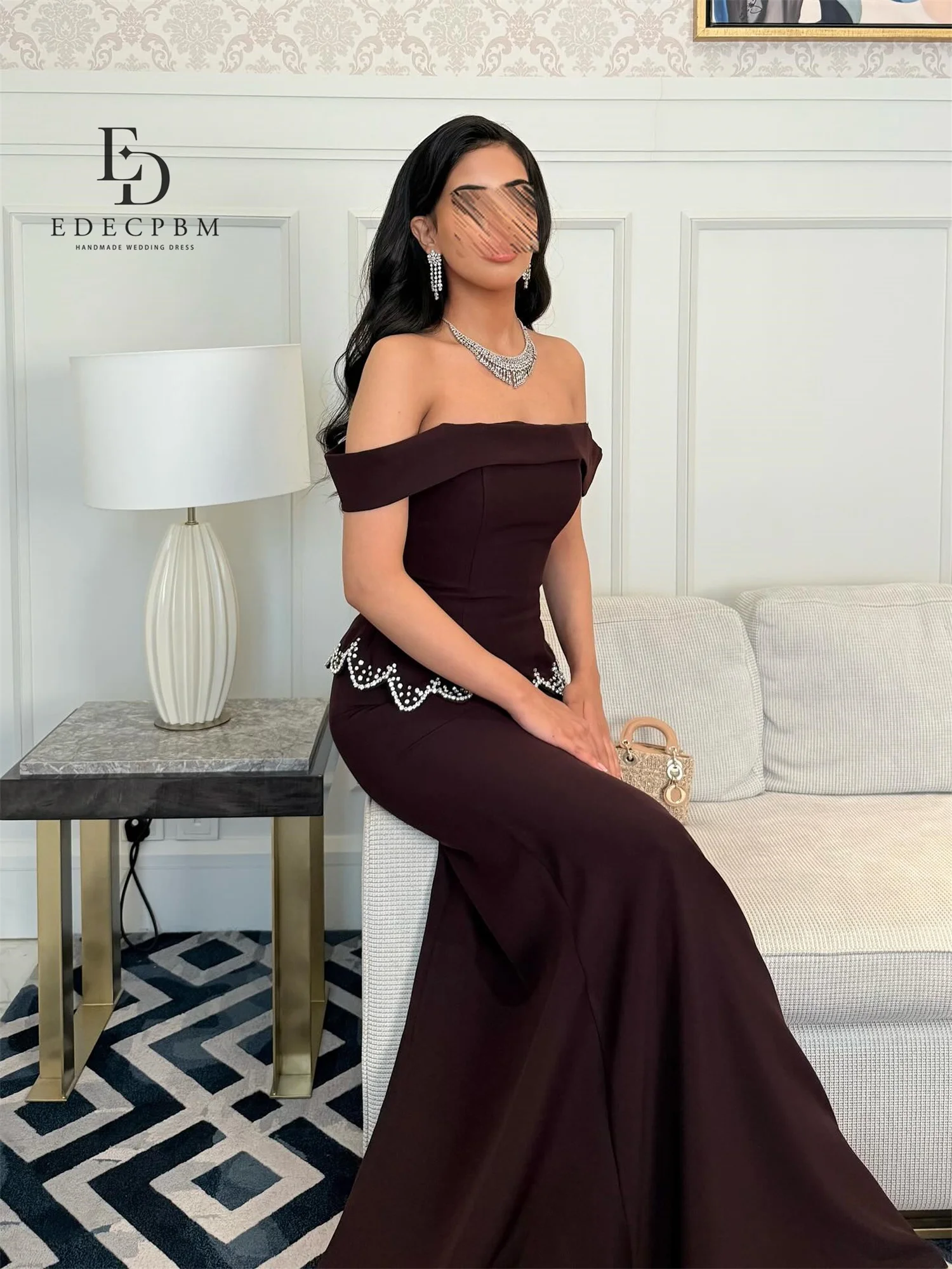 EDECPBM 베스티도스 데 페스타 여성 이브닝 드레스 2025 럭셔리 크림슨 레드 오프숄더 맞춤 제작 파스테 더 다이아몬드