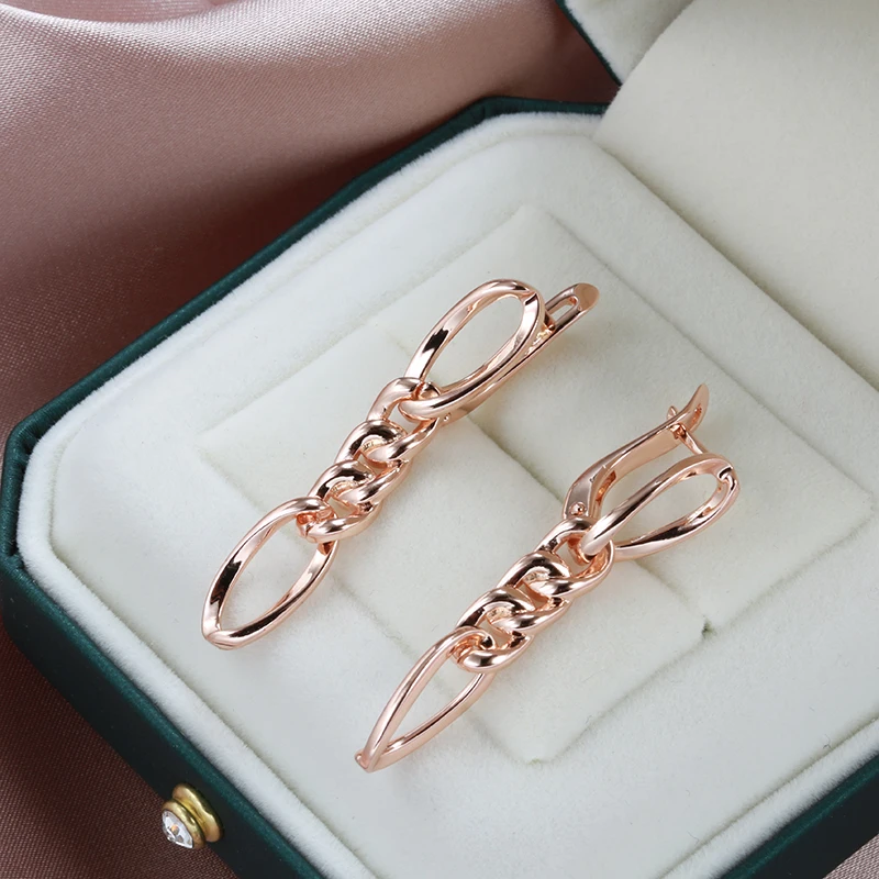 Kinel New Glossy 585 Rose Gold Long Earrings for Women Lovely Hollow Geometry Metal Earrings Cute Gift Fashion Vintage Jewelry