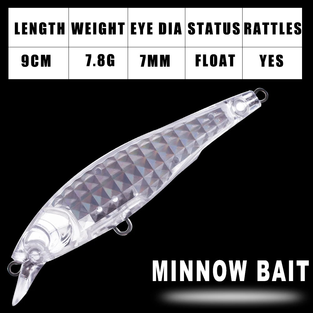 Dr.Holife 10PCS Unpainted Minnow Blanks 9CM 7.8G Artificial Wobbler Hard Bait Fishing Lure Floating Minnow Body With Foil Inside