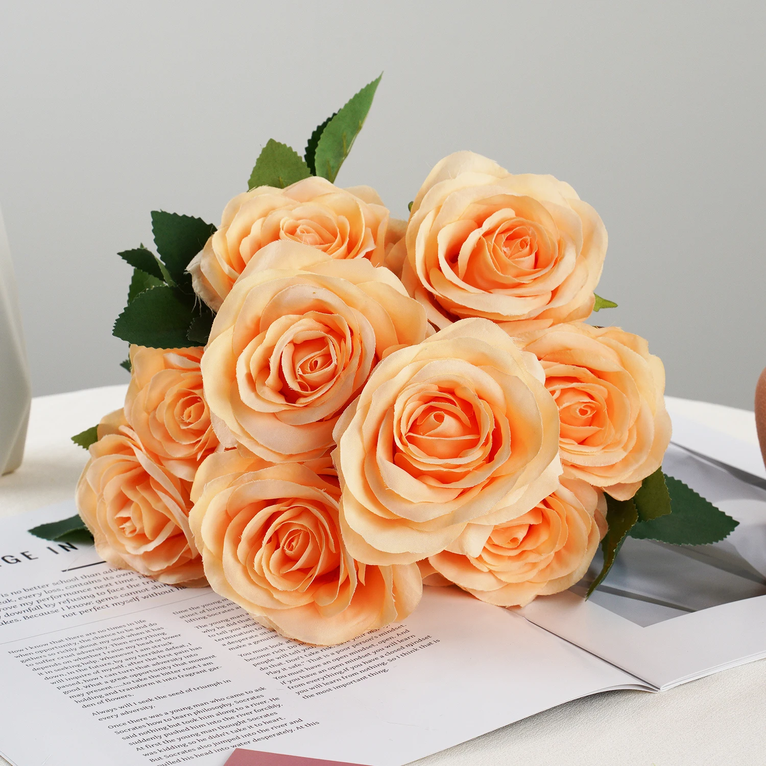 9 Heads Artificial Flower Silk Rose white Eucalyptus leaves Peony Bouquet Fake Flower for Wedding Table Party Vase Home Decor