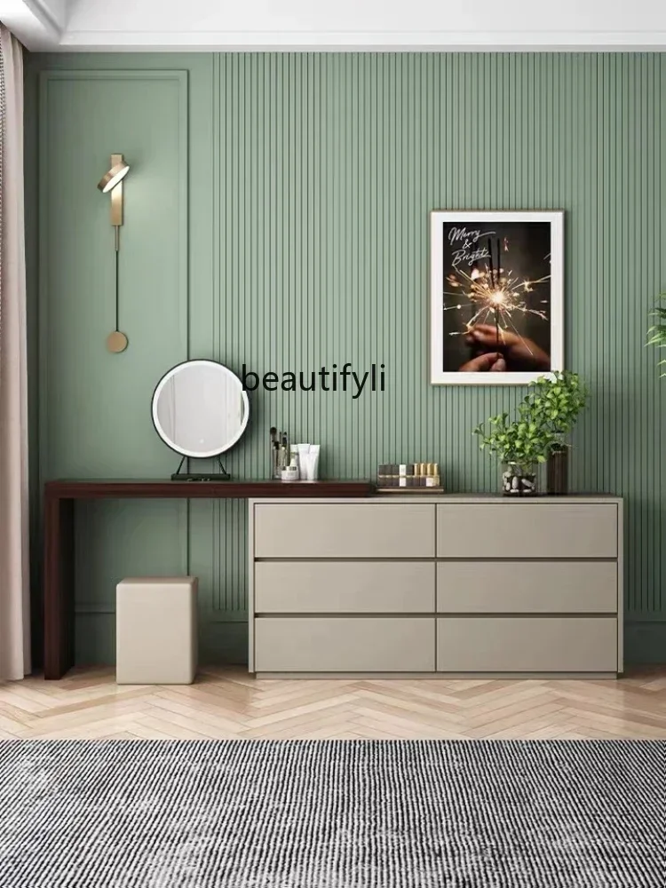 

Italian Simple Modern Bedroom Chest of Drawers Dresser Retractable Combination Corner Desk Light Luxury