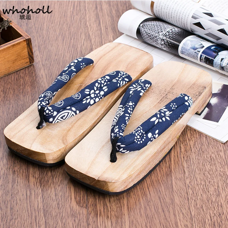 WHOHOLL Original Geta Man Women Japanese Clogs Wooden Geta Flip-flops Comiket Kimono Shoes Cosplay Slides Slippers Flat Shoes