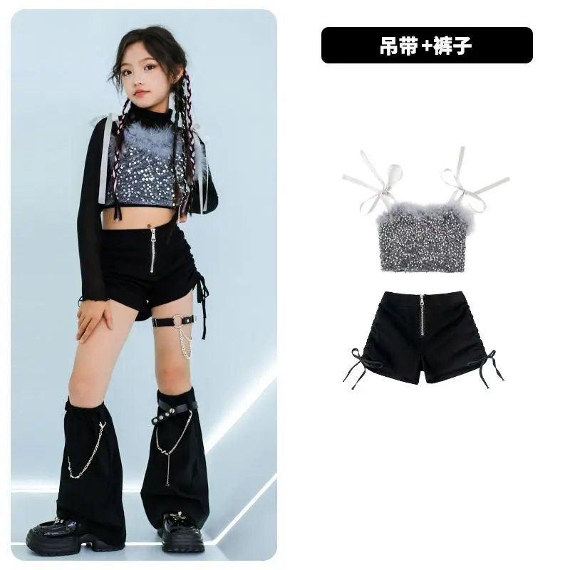 الهيب هوب شارع الرقص الجاز الملابس مجموعات التعادل صبغ شبكة قمم مشرقة سترة كاجرو السراويل الشارع الشهير الطفل الاطفال وتتسابق #5