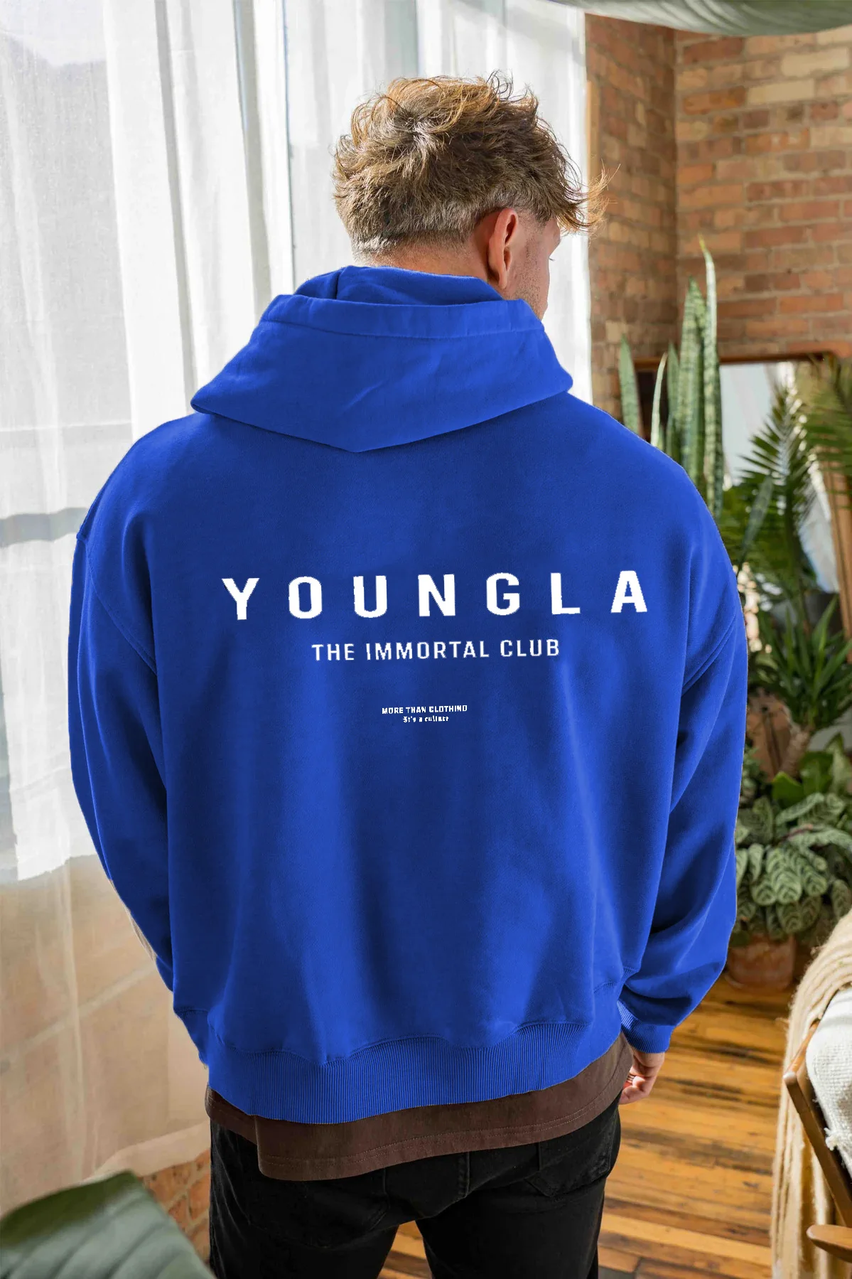 2025YOUNG Men's Extra Large Hoodie Double Layer Composite Fabric Printed Coat Sports Fitness Sweater