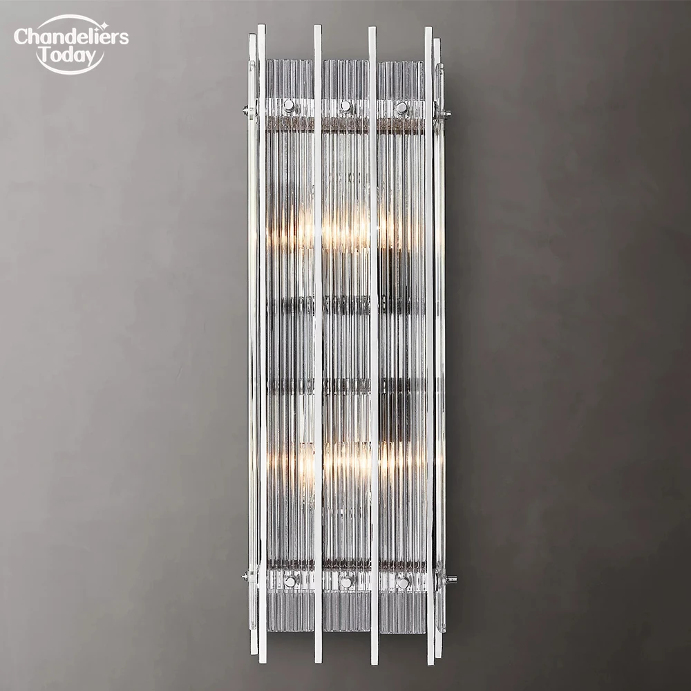 San Marco Grand Rectangular Sconce Fluted Glass Tall Wall Lamp Brass Modern Interior LED Sconce Lighting Fixture for Living Room