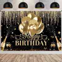Black Gold Happy Birthday Backdrop Banner Balloon Star Poster Booth Backdrop Birthday photozone Background Wall Party Decor