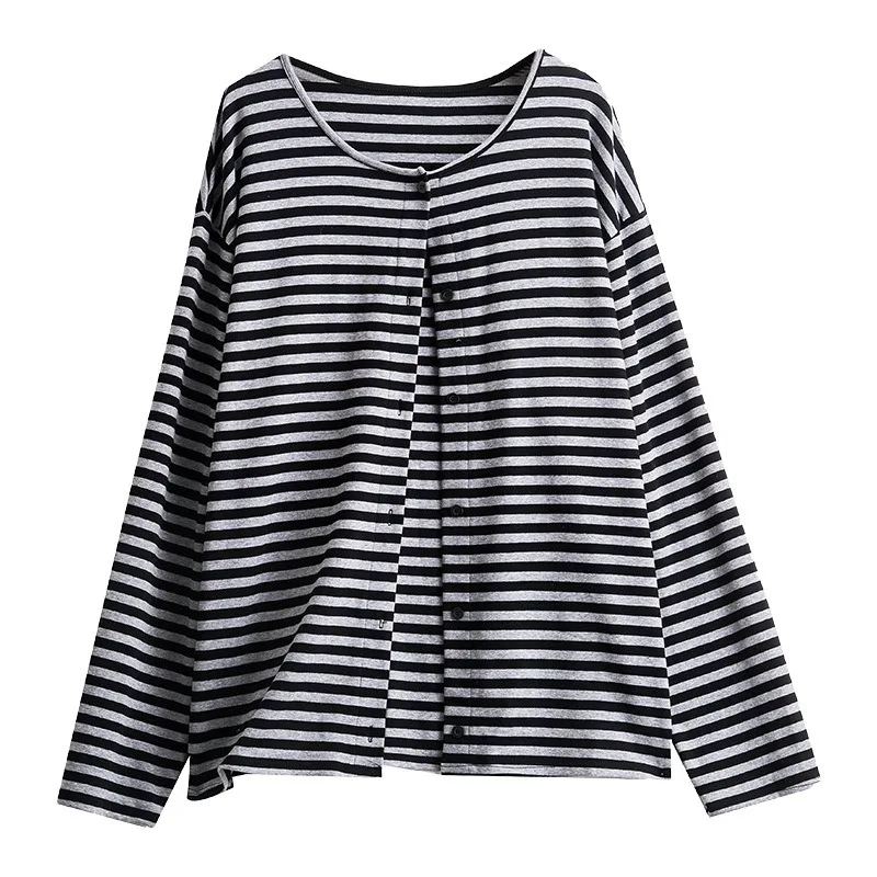 Air Conditioning Shirt Women's Summer Autumn Thin Loose Medium and Long Lazy Top Retro Striped Long Sleeve Sunscreen Cardigan