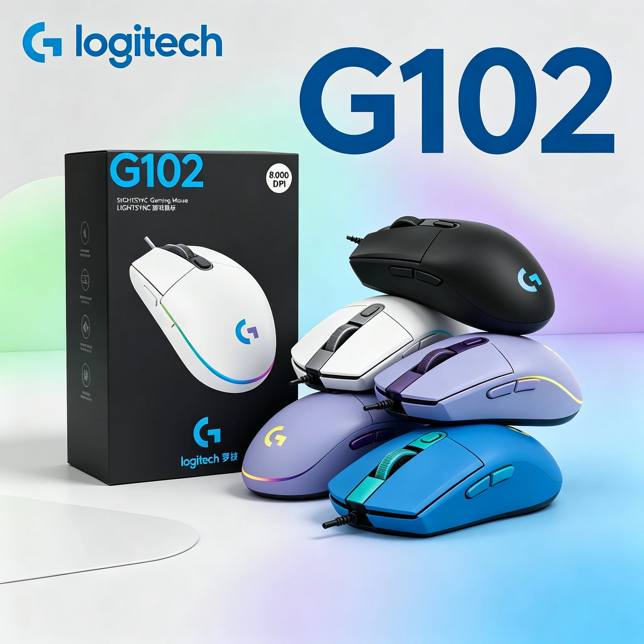 Logitech G102 Lightsync Gaming Mouse Wired USB 16.8M RGB Colors 6 Programmable Keys Mice For Desktop Notebook