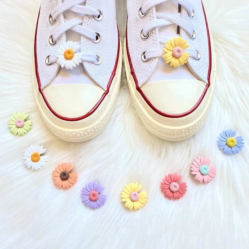 New Cream Daisy Shoelaces Accessories Shoe Buckle Decorative Cute Trendy Creative Colorful Canvas Sneakers Shoes Flowers 1pcs