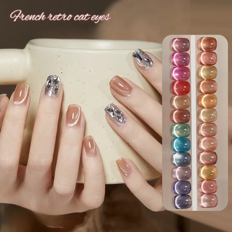 24 Colors 10ML Crystal Translucent Cat Eye Nail Gel Polish Semi Permanent Magnetic UV Gel Soak Off Varnish All For Manicure