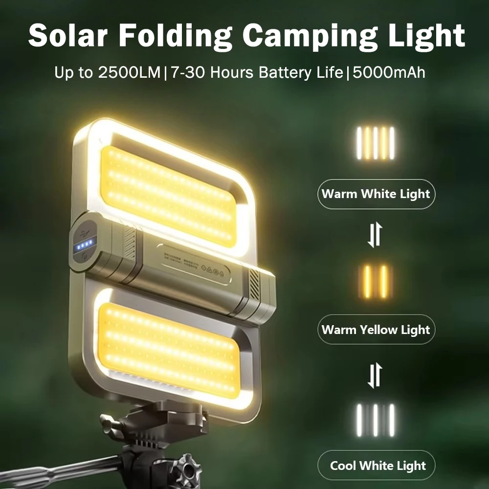 

New Solar LED Camping Light 5000mAh Portable Tent Lantern 2400LM Emergency Waterproof Outdoor Hanging Lights Lighting Lawn Lamp