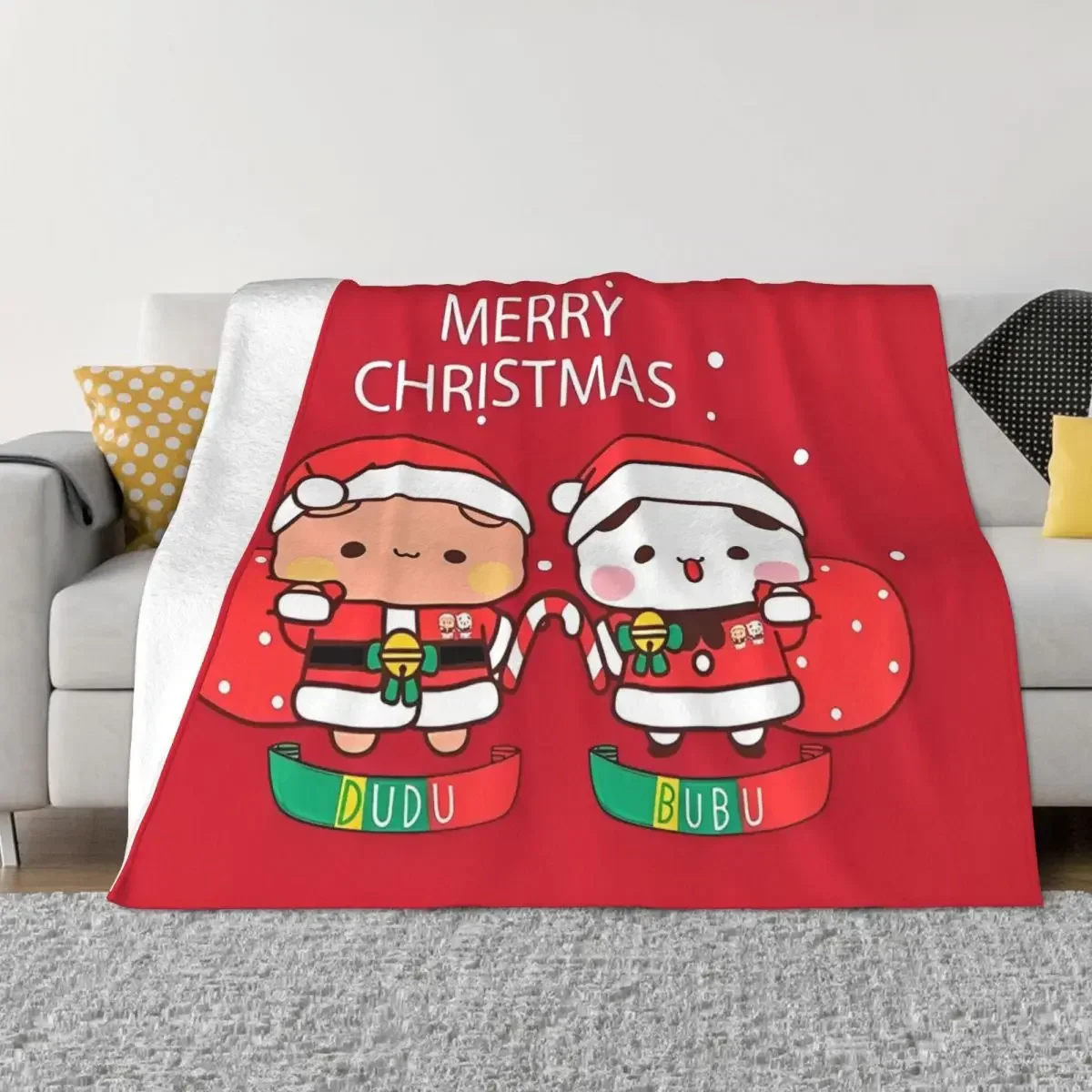 Bubu Dudu Xmas Holiday Blanket Adorable Christmas Flannel Vintage Warm Throw Blanket for Home Restaurant Autumn/Winter