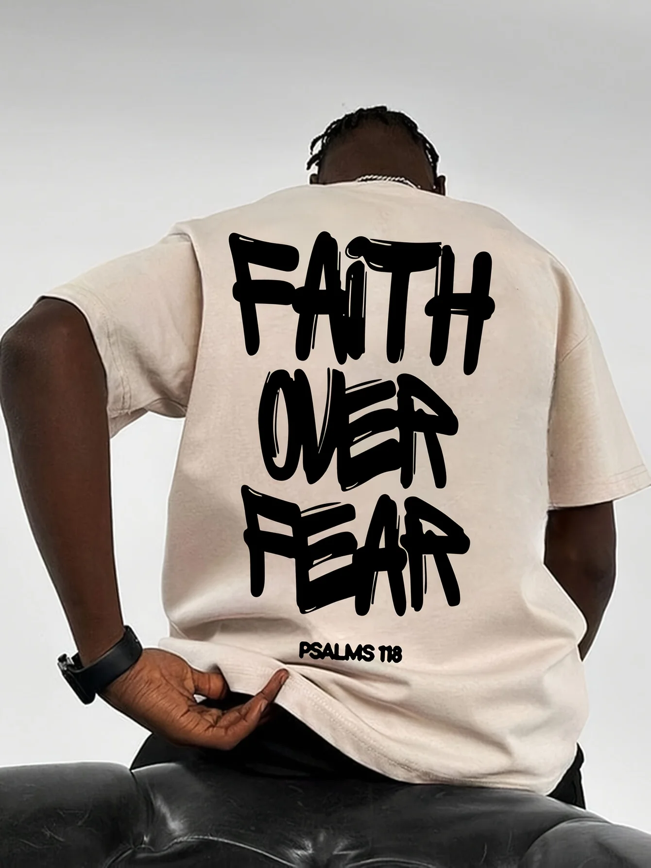Camiseta con patrón "La fe es mejor que el miedo" para hombre, pantalón corto informal de verano de 180g, Top de manga corta, algodón puro, igual para hombres y mujeres