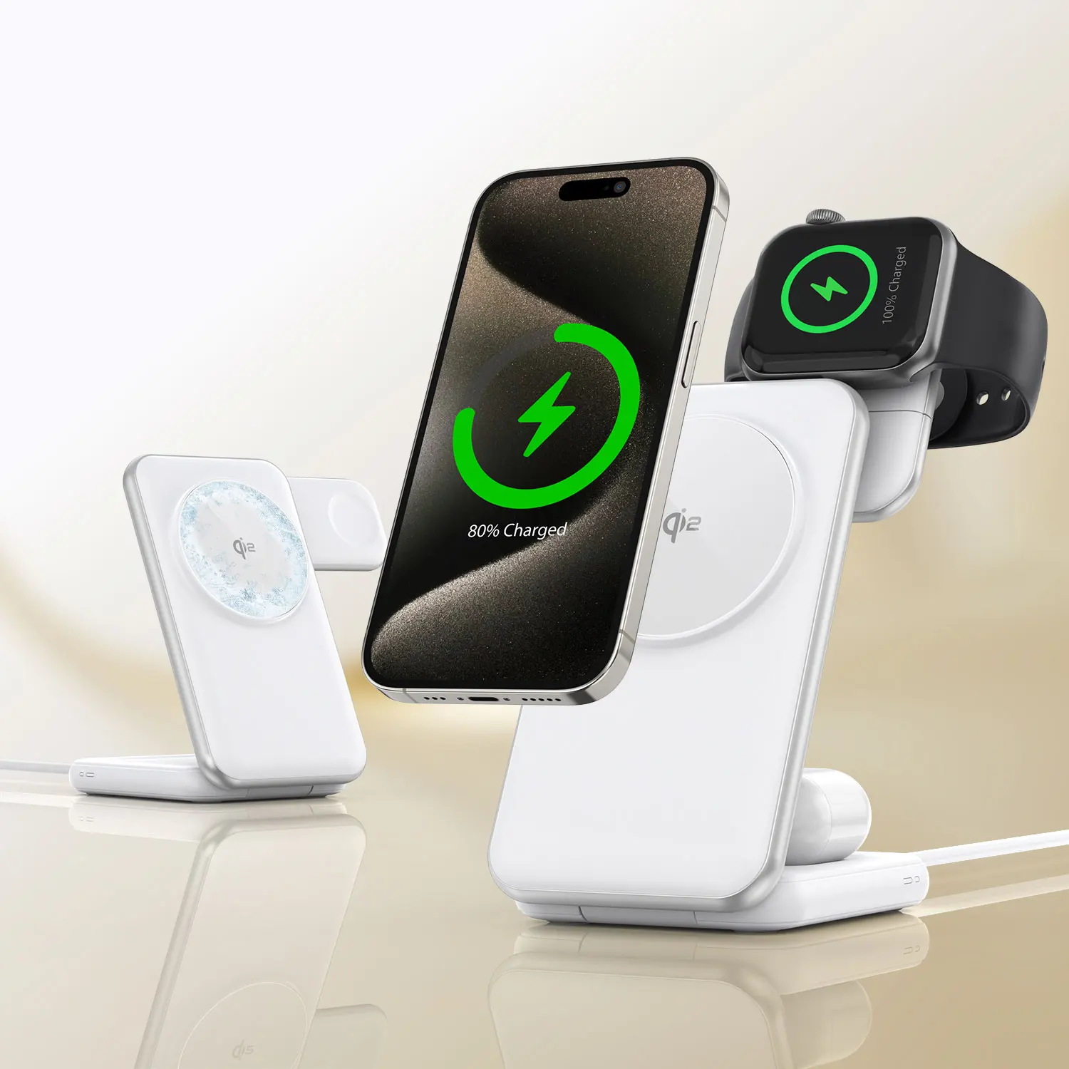 

15W/25W Magcold Cooling 3 in 1 Wireless Charger Travel Foldable Station Magnetic Charger Stand for iPhone / Samsung Watch