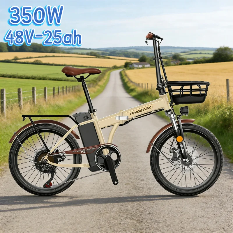 

High-carbon steel frame electric bicycle, 350W motor 48V25AH removable battery adult electric bike,daily commuting 20-inch ebike