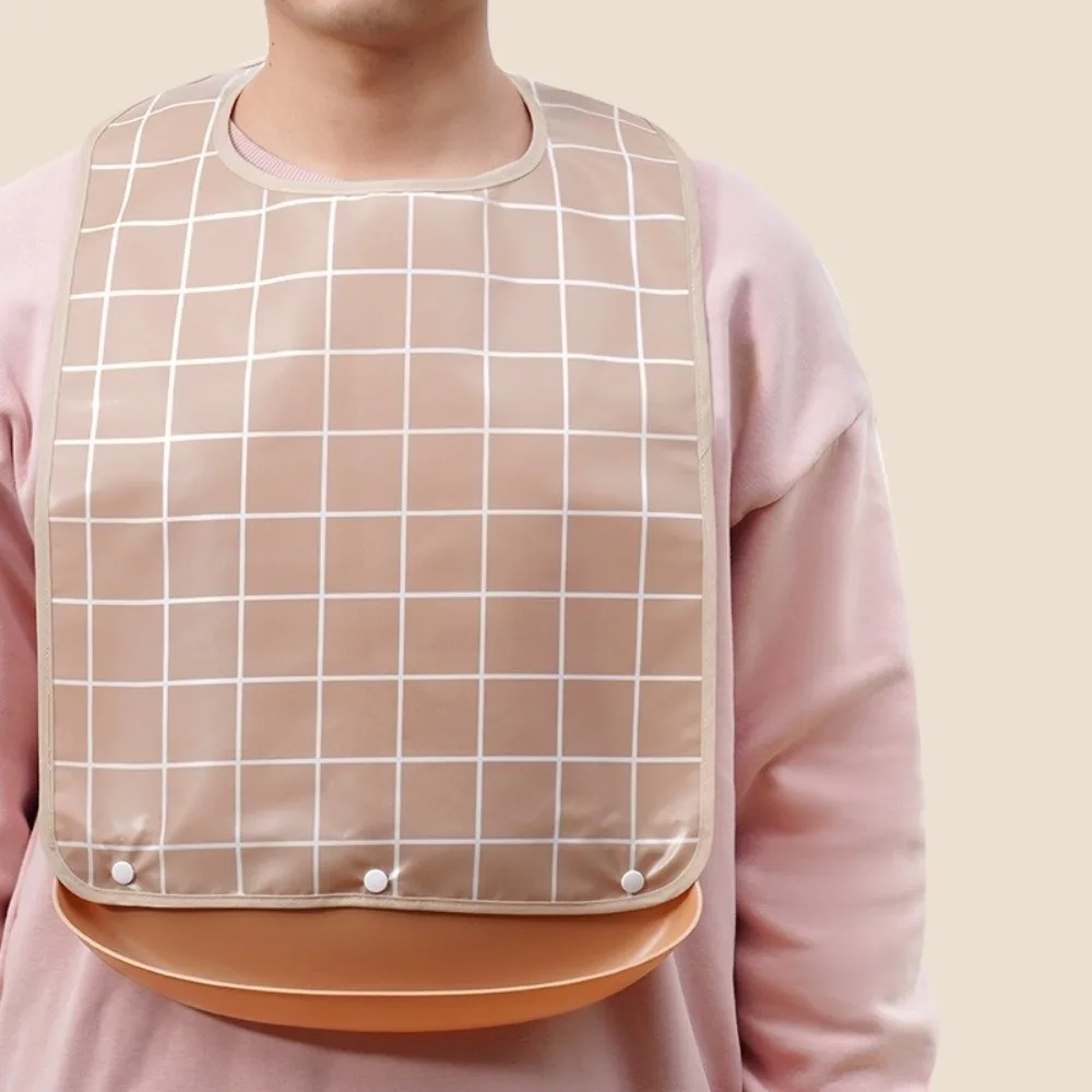 Reusable Plaid Pattern Adult Bib Waterproof Washable Feeding Bib Multiple Sizes Stain Resistant Eating Smock Bedridden Patients