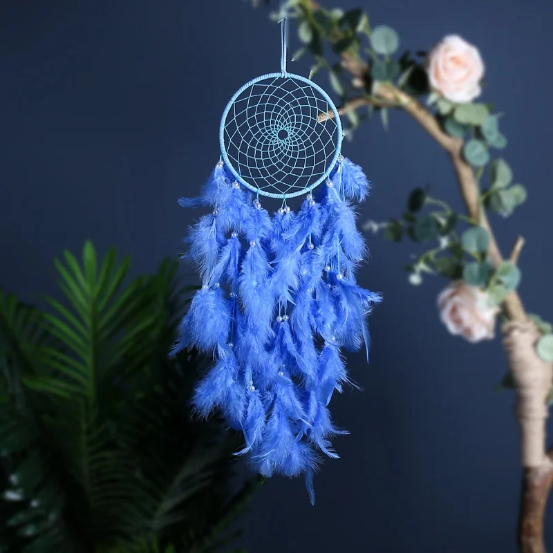 ins Solid Color Feather Wind Chimes Mori Style Dream Catcher Pendant Hand Knitting Craft