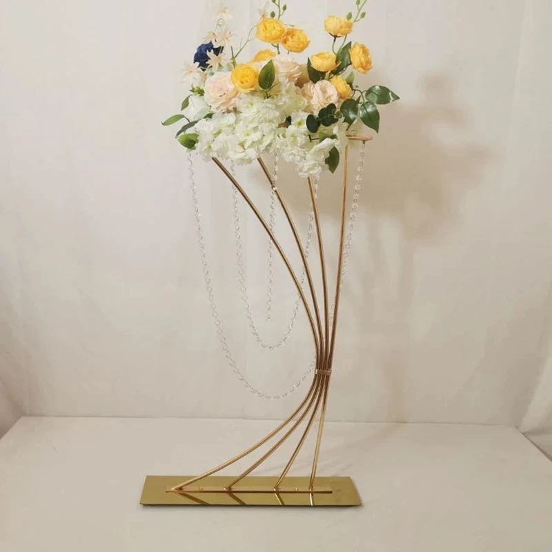 Imagem -06 - Brilhante Ouro Flores Stand Wedding Centerpiece Decoração Evento Party Display Stand Alto Metal Road Lead 84cm 33 Pcs 5