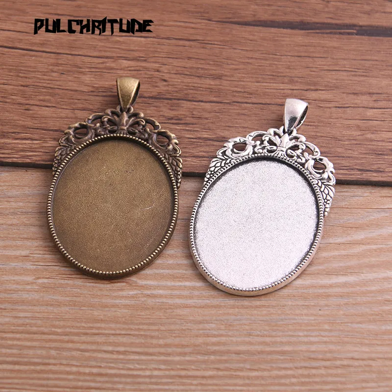 2pcs 30*40mm Inner Size Two Color Metal Alloy Simple Hollow out lace Cabochon Pendant Setting Jewelry Findings