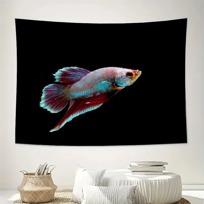 Large Tropical Fish Wall Tapestry Print Art Poster for Living Room Decor Black Background Modern Underwater Aquarium Wall Art Ho