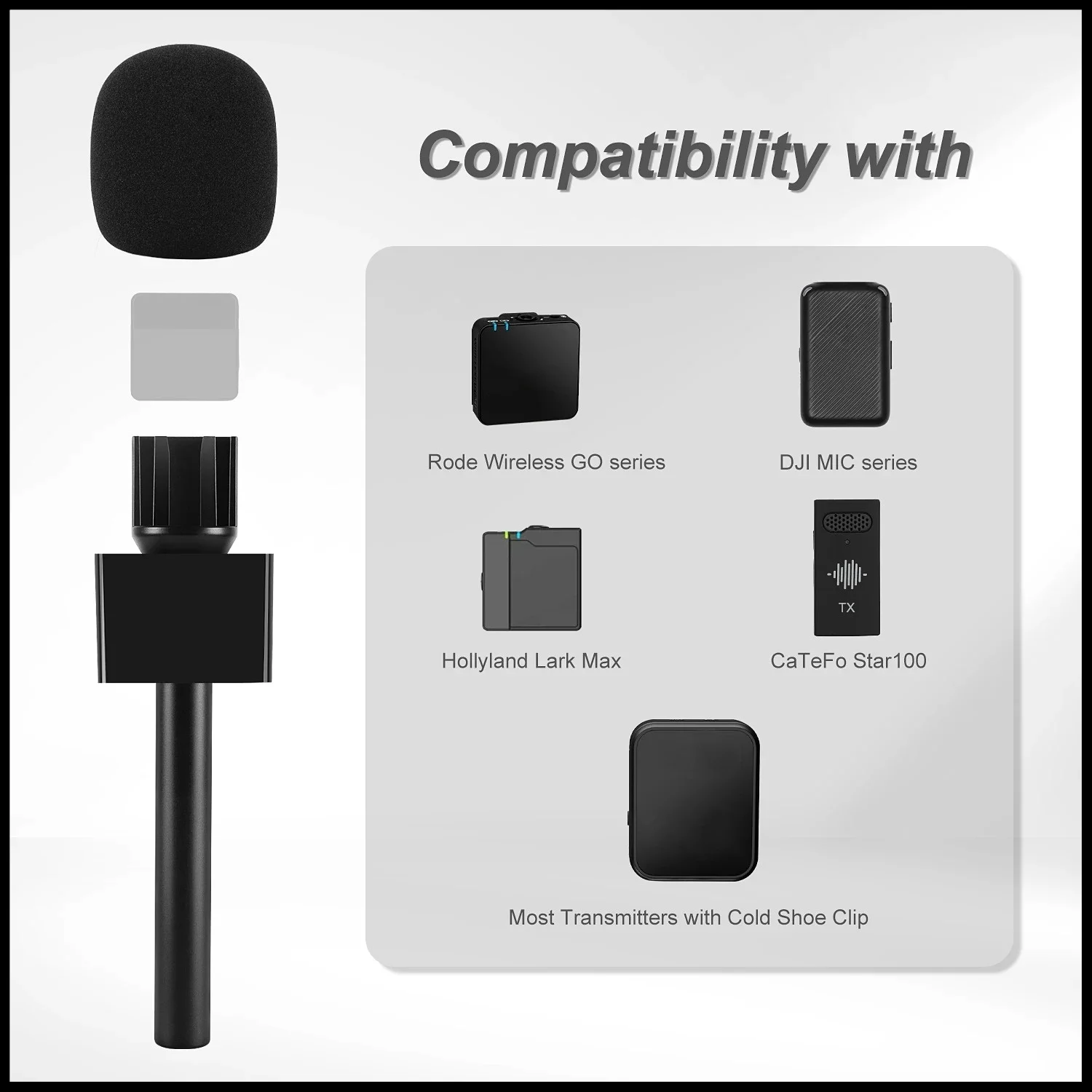 Ручной адаптер CaTeFo Interview GO с пенопластом и пластиковым флагом для RODE Wireless GO DJI Mic Lark Max и других передатчиков