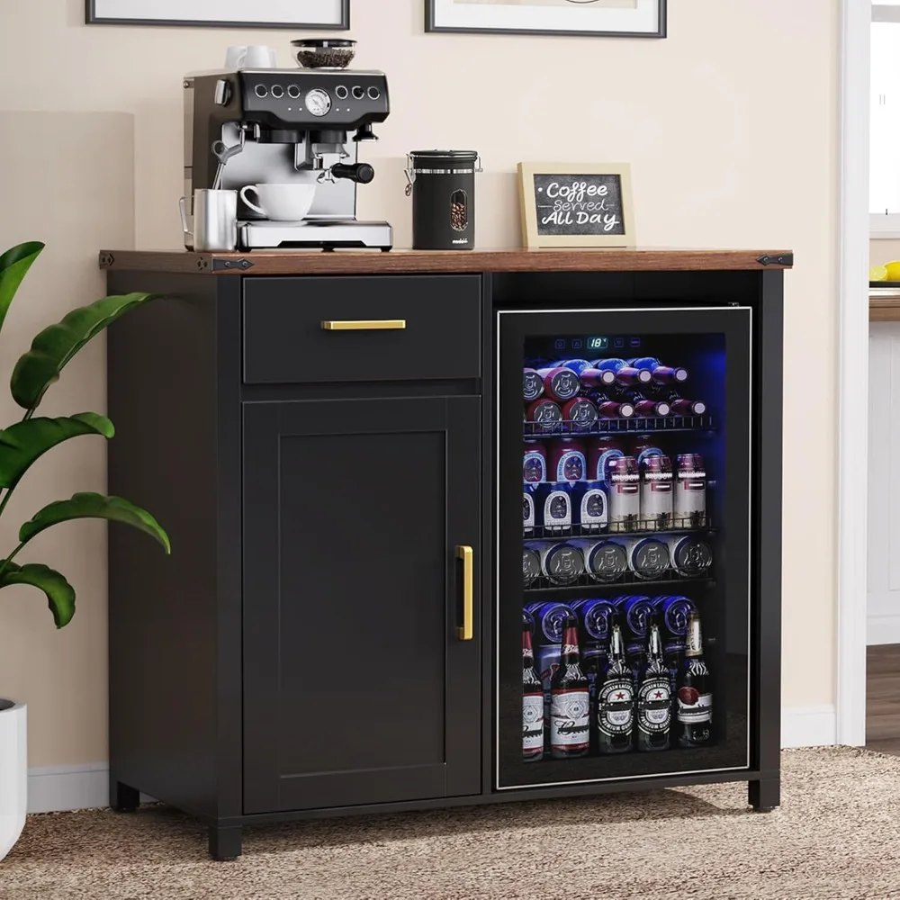 Barra de café con espacio para mini frigorífico, soporte para gabinete para mini frigorífico, gabinete para vino de licor para dormitorio, cocina o oficina, 39,4 ancho x 20,9