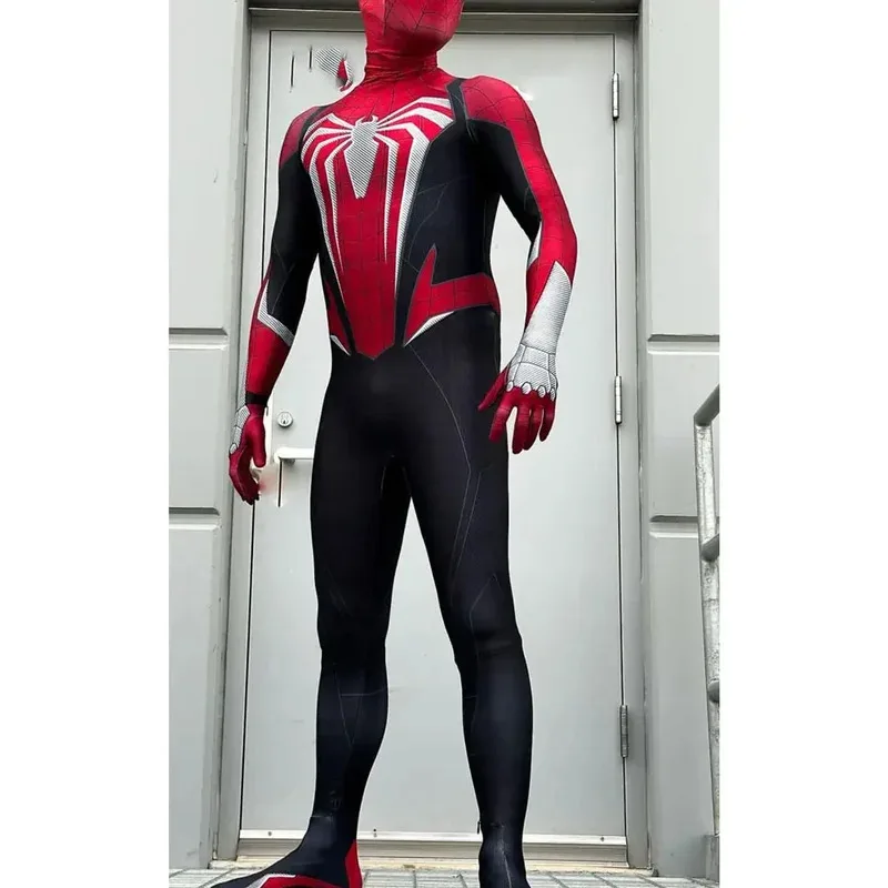Ad1 halloween preto ps5 avançado homem-aranha super-herói cosplay traje completo bodysuit zentai segunda macacões 5 @ rd ~