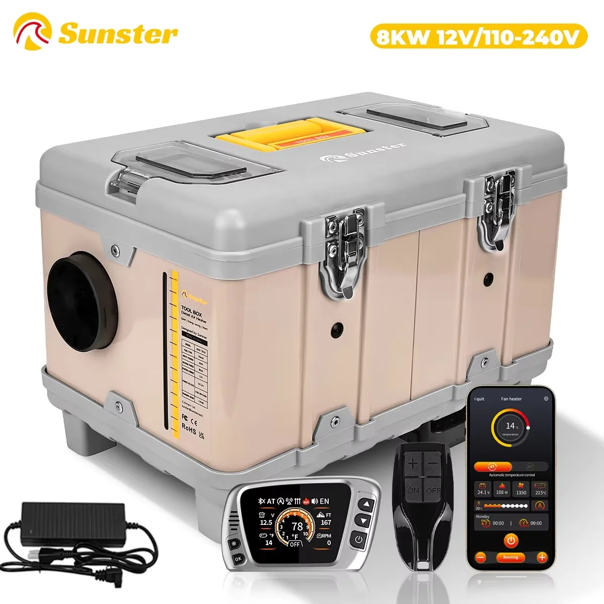 TB10 8KW 12V/110-240V Toolbox Parking Heater Diesel Heater With LCD&Remote Control&Bluetooth APP&Thermostat For Home Vehicle RV