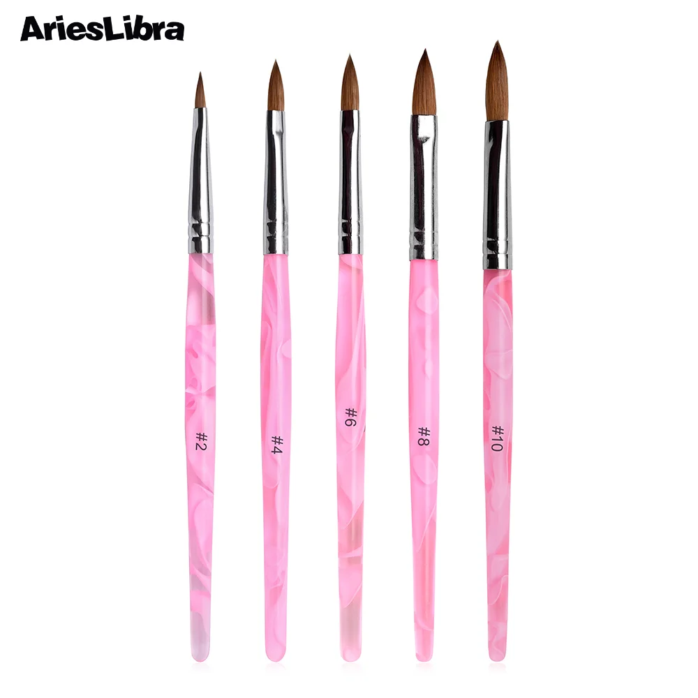 

1Pc Kolinsky Sable Nail Art Brush Size 2/4/6/8/10 Crystal Pink Handle for Acrylic Gel Polish 3D Carving Painting Manicure Tools