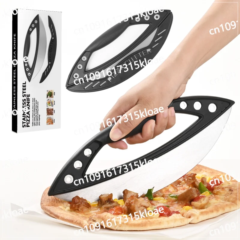 Stainless steel pizza cutter, large versatile slicing knife, baking tool