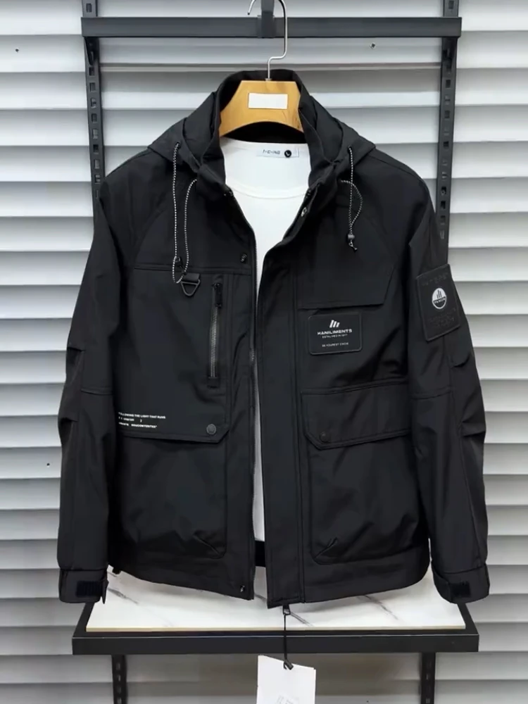 

American Sle Men's Workwear Jaet Windproof Autumn Winter Hooded Coat Casual Faion Design Polyester Fiber Long Sve Zi...