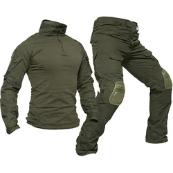 Tactical Sets Camo Suit Husband CP Hunting Clothes Fold Men Pants Combat Uniform +Pads Airsoft T Shirts