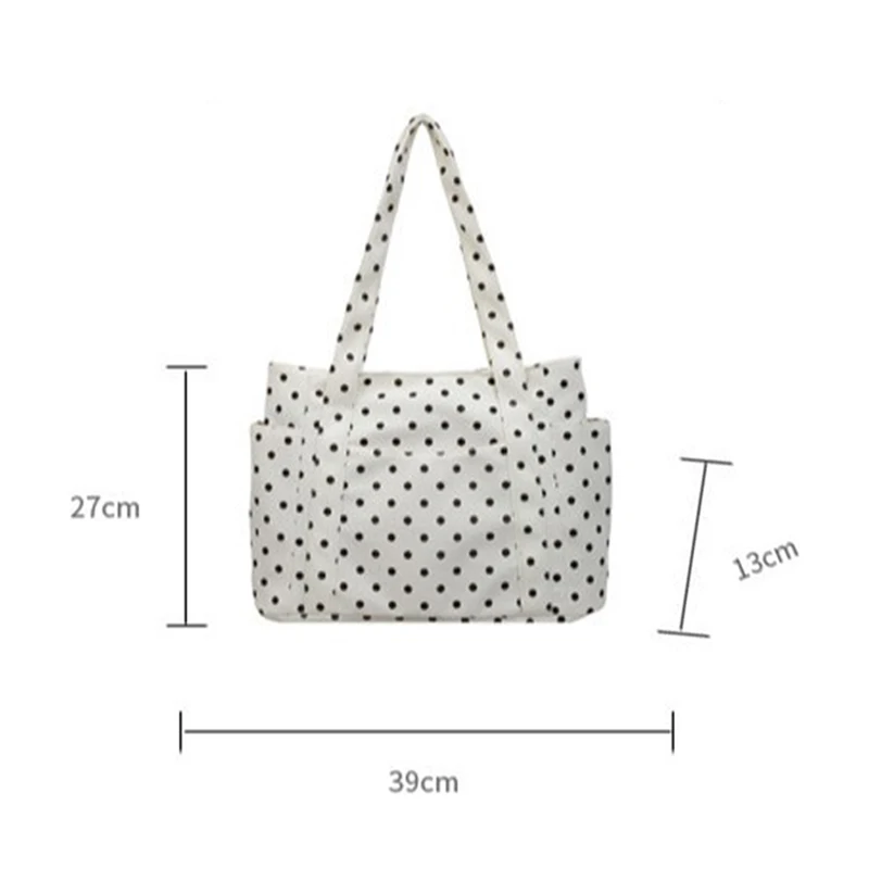 Koreanische Vintage Polka-Dot-Tragetasche für Frauen, Große Kapazität, Einzel-Schulter-Handtasche, Lässige Alltags-, Schul- und Pendler-Schultertasche – Detail 8